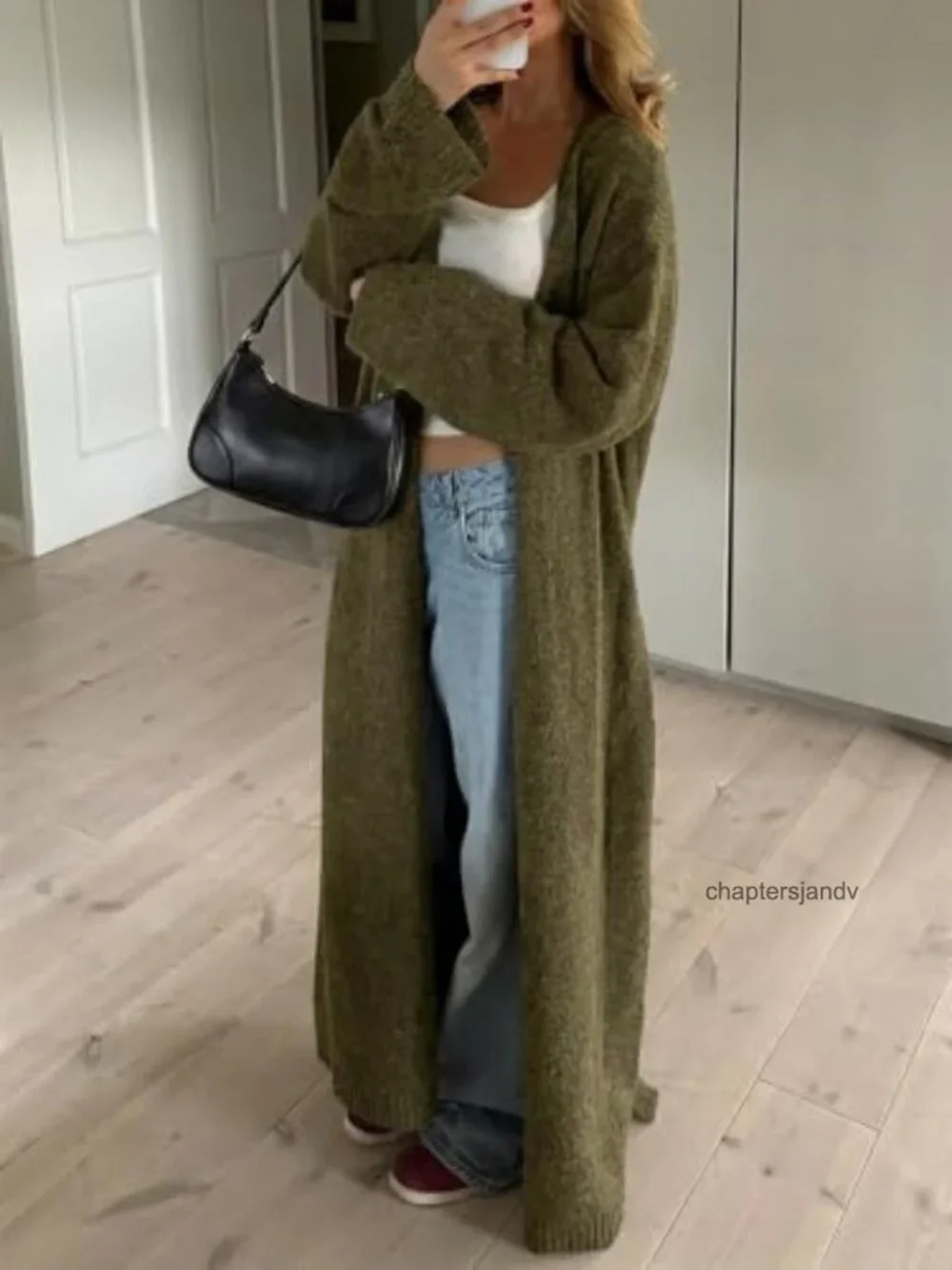 Women's Oversized Long Cardigan Sweater Open Front Belted Knit